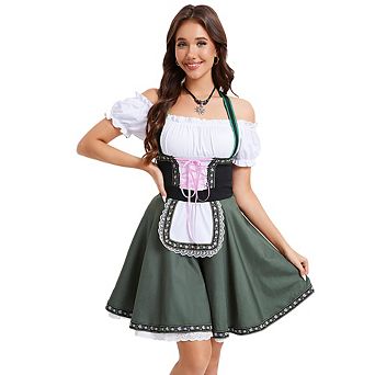 Vintage Off-Shoulder Halter Lace-Up Oktoberfest Dirndl Dress Women A-Line Swing Party Costume Dress