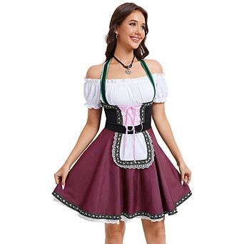 Vintage Off-Shoulder Halter Lace-Up Oktoberfest Dirndl Dress Women A-Line Swing Party Costume Dress