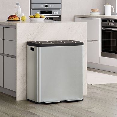 Dual Compartment Kitchen Trash Can 2 x 10.6 Gallon Stainless Steel Pedal Bin Soft-Close Lid