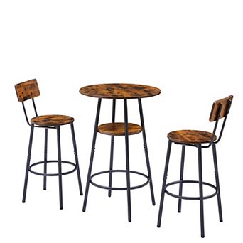 Counter Height Pub Dining Set 3 pc Round Wood Top Table with Circular Shelf, 2 Stool