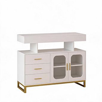 Modern LED Buffet Cabinet with Charging Station 20-Color RGB detector Light 3 Drawers