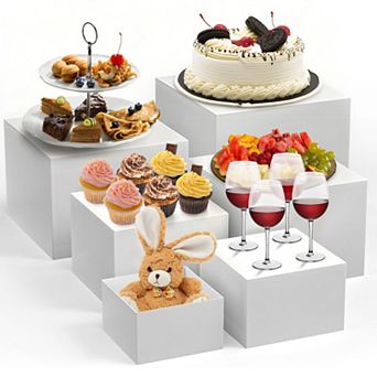 6 pc White Stackable Display Risers for Desserts Multi-Sized Food Stands