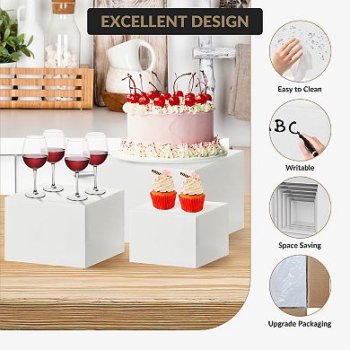 6-Piece White Stackable Display Risers for Desserts Multi-Sized Food Stands