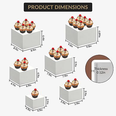 6-Piece White Stackable Display Risers for Desserts Multi-Sized Food Stands