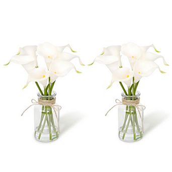 2 pc Artificial Daffodil Flowers In Glass Vase