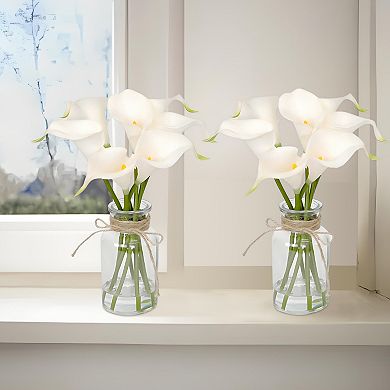 2PCS Artificial Daffodil Flowers In Glass Vase