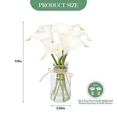 2PCS Artificial Daffodil Flowers In Glass Vase