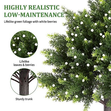 2 Pack 20 Inch Artificial Cedar Shrub with White Berries UV Resistant PE Faux Shrub