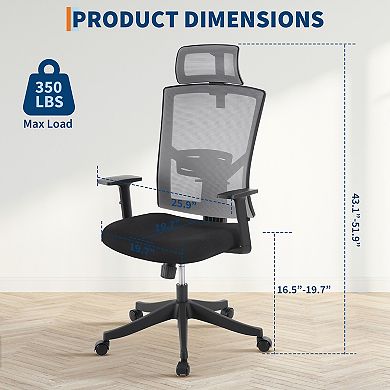 Ergonomic Mesh Office Chair 4D Adjustable Armrests, Dynamic Lumbar Support, Adjustable Headrest