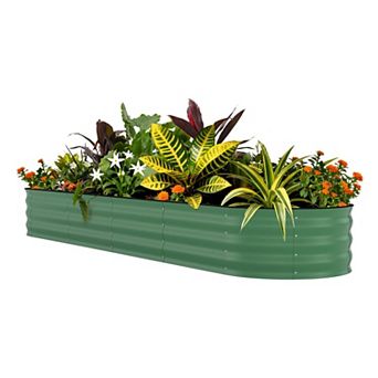 8x2x1.5ft Green Oval Galvanized Raised Garden Bed 18 Inch Tall Weather Resistant