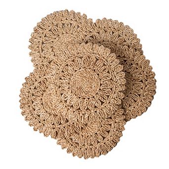 Farmhouse Boho Corn Husk Woven Round Placemats 6 pc