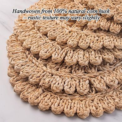 Farmhouse Boho Corn Husk Woven Round Placemats 6Pcs