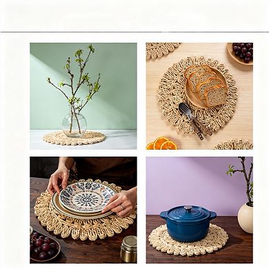 Farmhouse Boho Corn Husk Woven Round Placemats 6Pcs