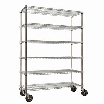 6 tier Rolling Wire Shelving Unit 47.2x17.7x70.9 in Adjustable Heavy Duty Chrome Storage Rack