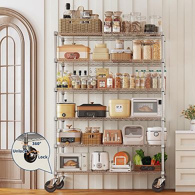 6-Tier Rolling Wire Shelving Unit 47.2x17.7x70.9 In Adjustable Heavy Duty Chrome Storage Rack