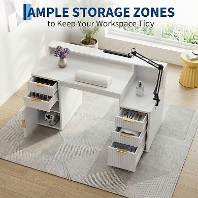 Modern Rectangular Desk with Printer Stand for Home Office, Computer Desk with Storage Drawers