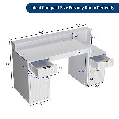 Modern Rectangular Desk with Printer Stand for Home Office, Computer Desk with Storage Drawers