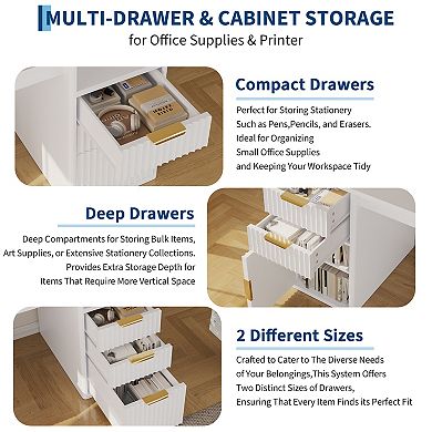 Modern Rectangular Desk with Printer Stand for Home Office, Computer Desk with Storage Drawers