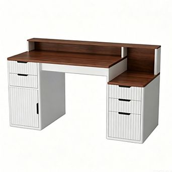 Modern Rectangular Desk with Printer Stand for Home Office, Computer Desk with Storage Drawers