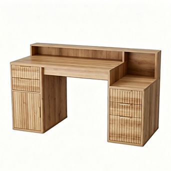 Modern Rectangular Desk with Printer Stand for Home Office, Computer Desk with Storage Drawers