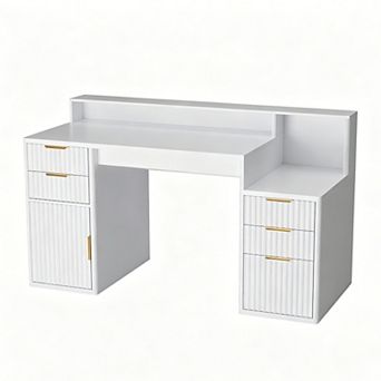 Modern Rectangular Desk with Printer Stand for Home Office, Computer Desk with Storage Drawers