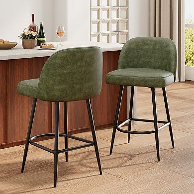 Modern Counter Stools, Faux Leather Kitchen Island Chairs with Upholstered Backrest for Dining Room