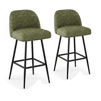 Modern Counter Stools, Faux Leather Kitchen Island Chairs with Upholstered Backrest for Dining Room
