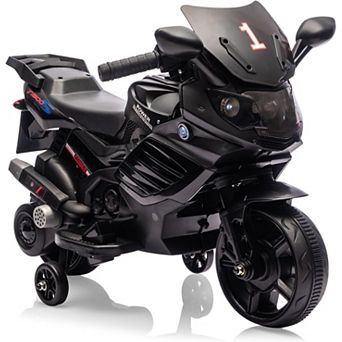 6V Kids Motorcycle, Electric Ride On Car Toy with Training Wheels, Working Headlight, Black