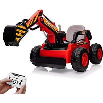12V 4WD Kids Electric Ride On Excavator Truck with Remote Control, Large 10Ah Battery, Red