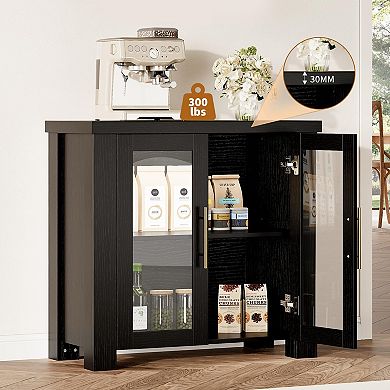 Wood Buffet Sideboard Cabinet with Storage & Tempered Glass Doors, Storage Credenza