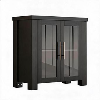 Wood Buffet Sideboard Cabinet with Storage & Tempered Glass Doors, Storage Credenza