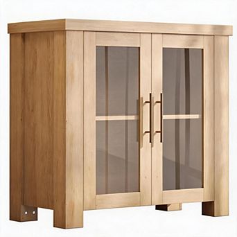 Wood Buffet Sideboard Cabinet with Storage & Tempered Glass Doors, Storage Credenza