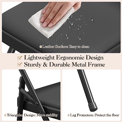 Set of 4 Folding Chairs with High Backrest, Padded PU Cushion for Home & Event Seating