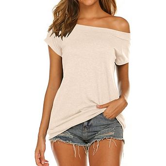Women's Off The Shoulder Short Sleeve Top, Summer Casual Daily T Shirt Blouse