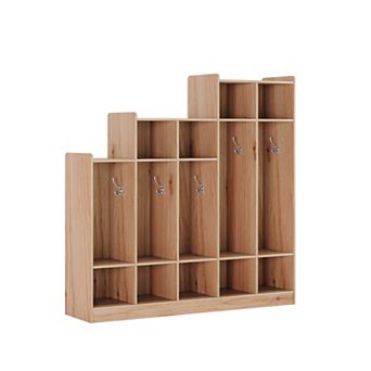 5-Section Classroom Coat Locker with 9 Cubbies, Step-Down Kids Cubby Storage Organizer