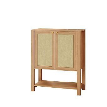 Rattan Shoe Storage Cabinet, 39 in Tall Freestanding Shoe Rack Organizer with Adjustable Shelves