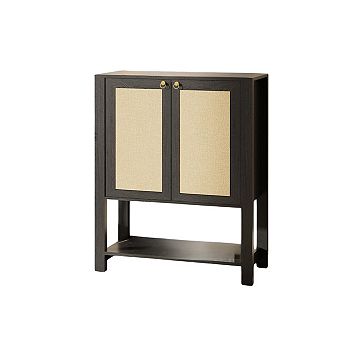 Rattan Shoe Storage Cabinet, 39 in Tall Freestanding Shoe Rack Organizer with Adjustable Shelves