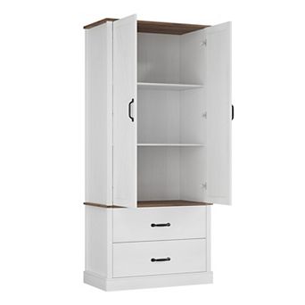 Barn Door Pantry Cabinet 65" Tall Kitchen Storage with Drawer & Adjustable Shelves