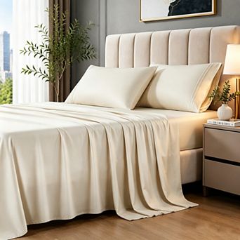 Rayon from Cooling Sheet Set. Soft Comfort Deep Pocket Bed Sheet Set with Pillowcases