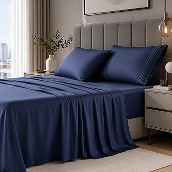 Rayon from Cooling Sheet Set. Soft Comfort Deep Pocket Bed Sheet Set with Pillowcases