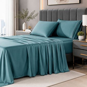 Rayon from Cooling Sheet Set. Soft Comfort Deep Pocket Bed Sheet Set with Pillowcases