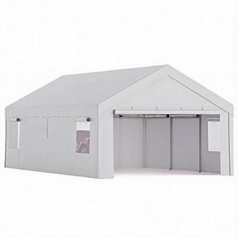 All-Weather 12x20x10 FT Car Canopy Portable Garage with 4 Roll-Up Doors & 4 Mesh Windows