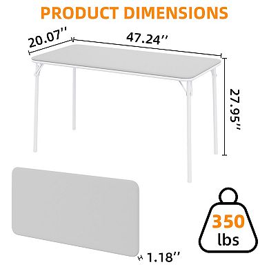 Modern Rectangular Folding Table for Indoor Outdoor, PU Leather Tabletop, Metal Legs Support