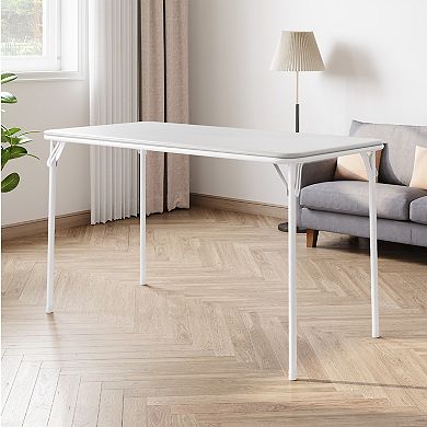 Modern Rectangular Folding Table for Indoor Outdoor, PU Leather Tabletop, Metal Legs Support