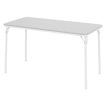 Modern Rectangular Folding Table for Indoor Outdoor, PU Leather Tabletop, Metal Legs Support