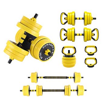 44 LB 4-in-1 Dumbbell & Barbell Set Adjustable Kettlebell & Pull-Up Stand Included
