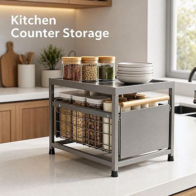 No-Install Sink Pull-Out Storage Rack Under Sink Organizer with Smooth Sliding Drawers