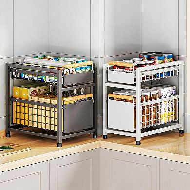 No-Install Sink Pull-Out Storage Rack Under Sink Organizer with Smooth Sliding Drawers