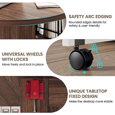 Folding Dining Table with Wine Rack & Cup Holder 3-in-1 Oval Drop Leaf Table on Lockable Casters