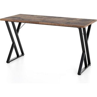 Space-Saving 55" Dining Table Rectangular Industrial Table with Waterproof Wood Top & Heavy Duty